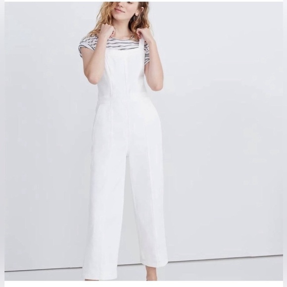 MADEWELL DENIM SEAMED WIDE LEG TALL JUMPSUIT IN PURE WHITE 6 TALL - Picture 1 of 5